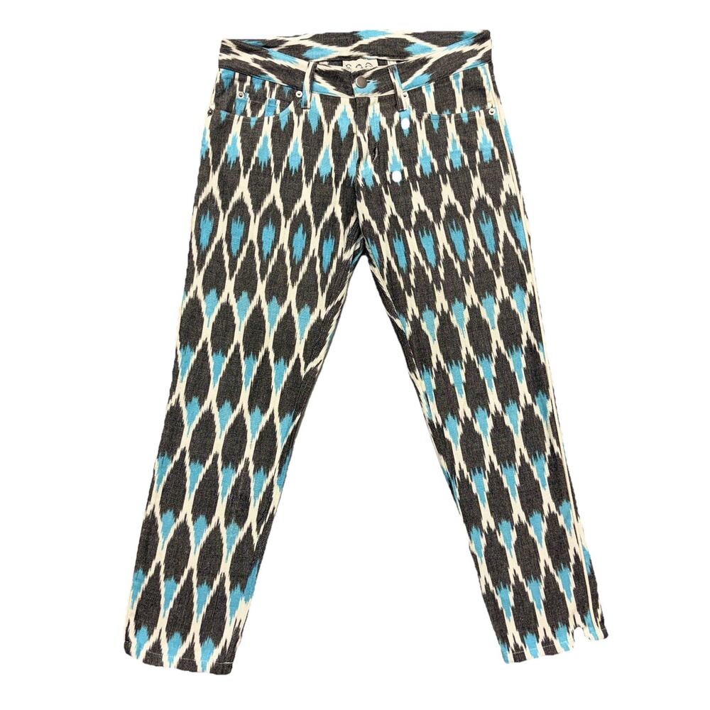 SEA New York Jeans Ikat Cropped Blue Black White Heritage Inspired Pants Size 4